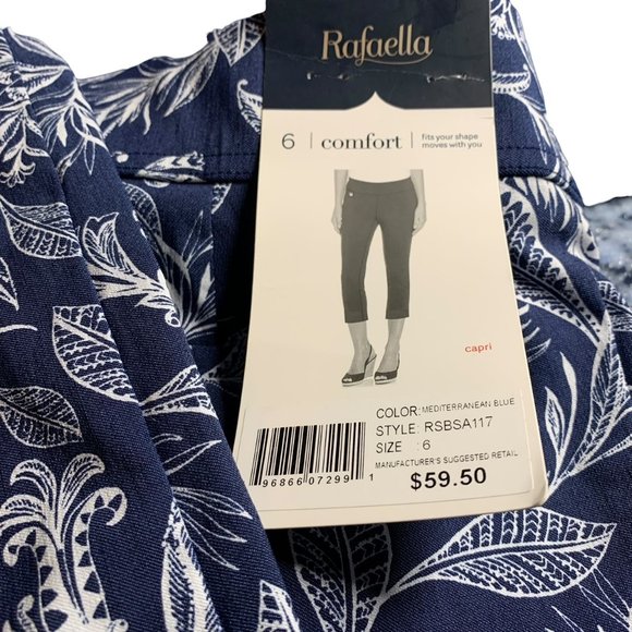 RAFAELLA Comfort Capris Pullon Blue White Floral 6 - Picture 7 of 7